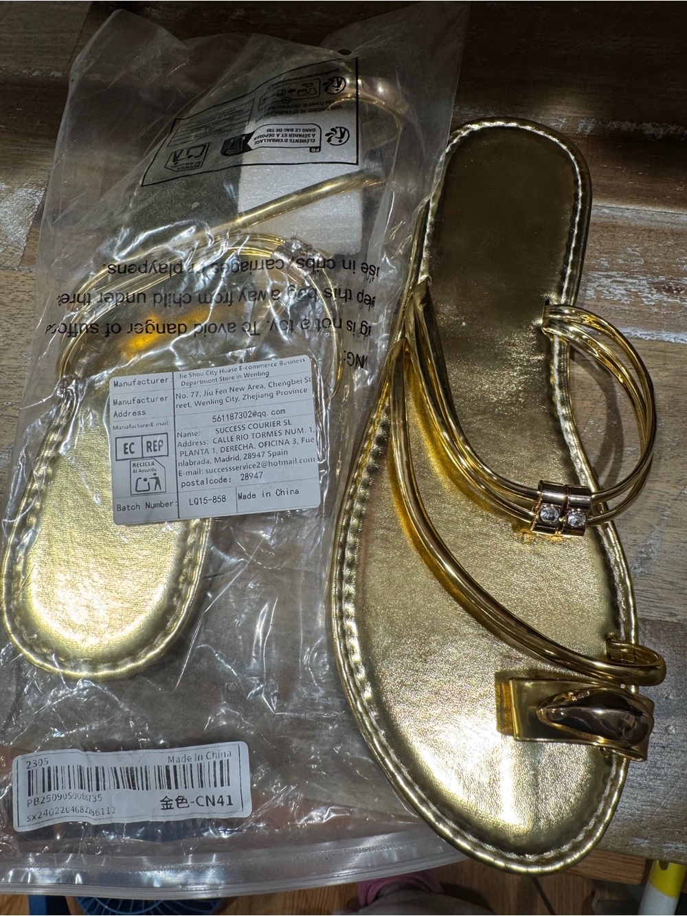 Gold Women's Slip-On Toe-Ring Boho Sandals